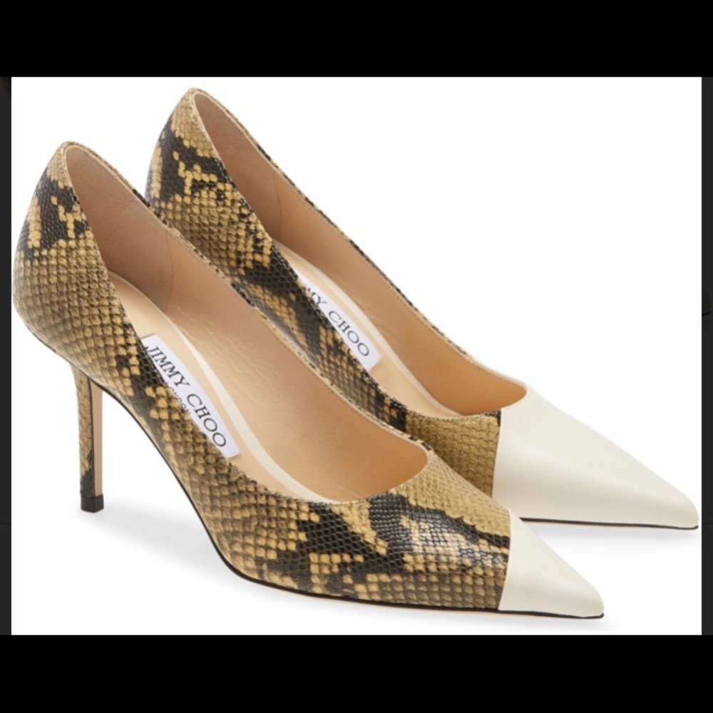 Jimmy Choo Snakeskin and Cream Heels